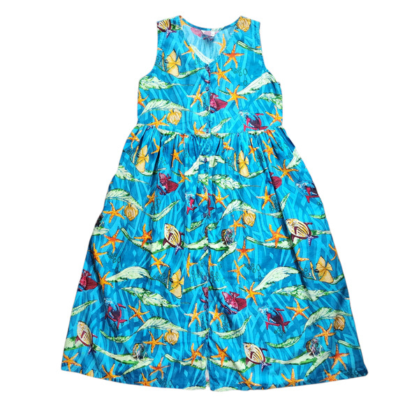 VINTAGE Sita sleeveless sundress tropical fish button front size M - Picture 1 of 8